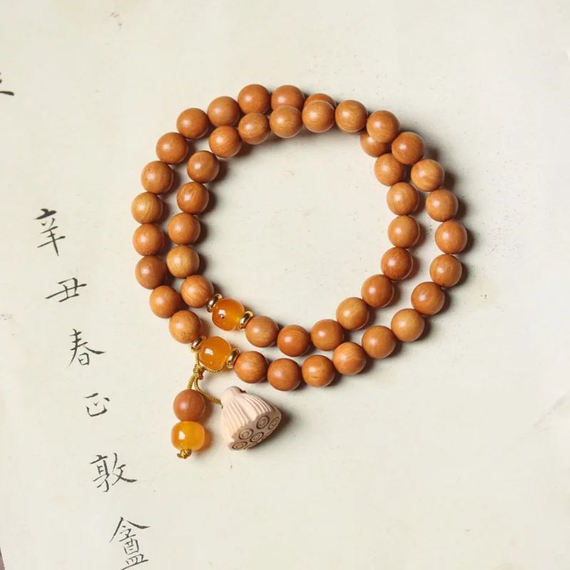 UMQ Barbie Sandalwood Bracelet DIY lotus Miller Collectables-Autograph Rosary Double Circle Bracelet Wooden Bead Artsy Toy