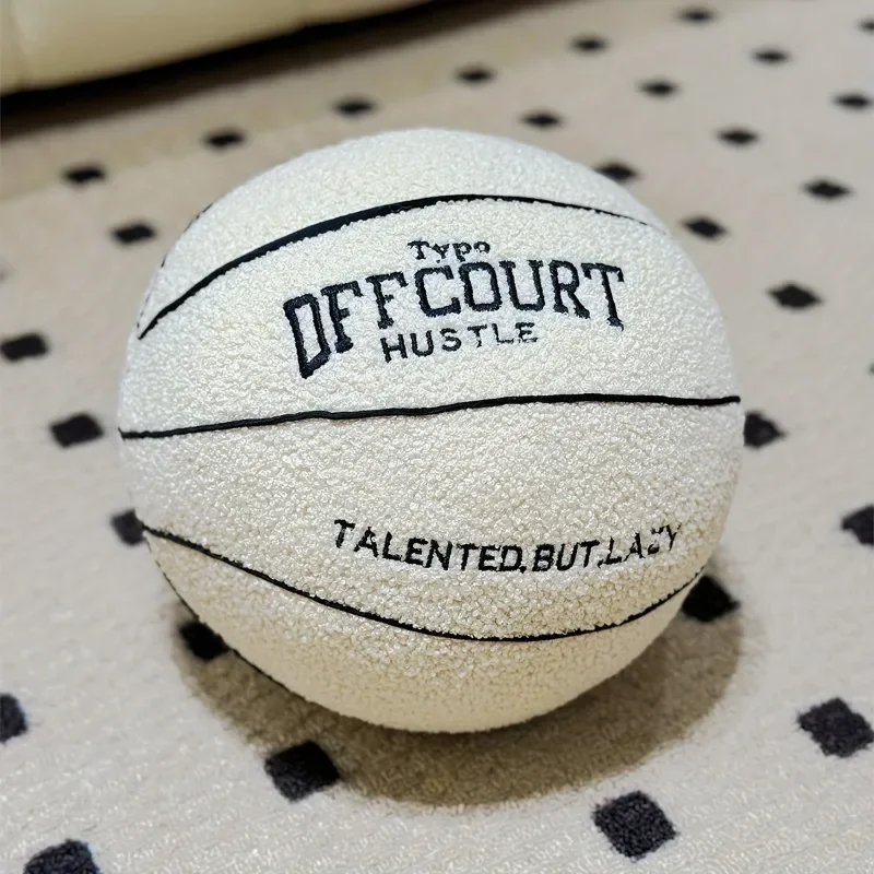 1pcs Teddy Plush Basketball Shape Pillow with Letter Embroidery PP Cotton Filled Novelty Cushion for Sports Decor Gift for Fans