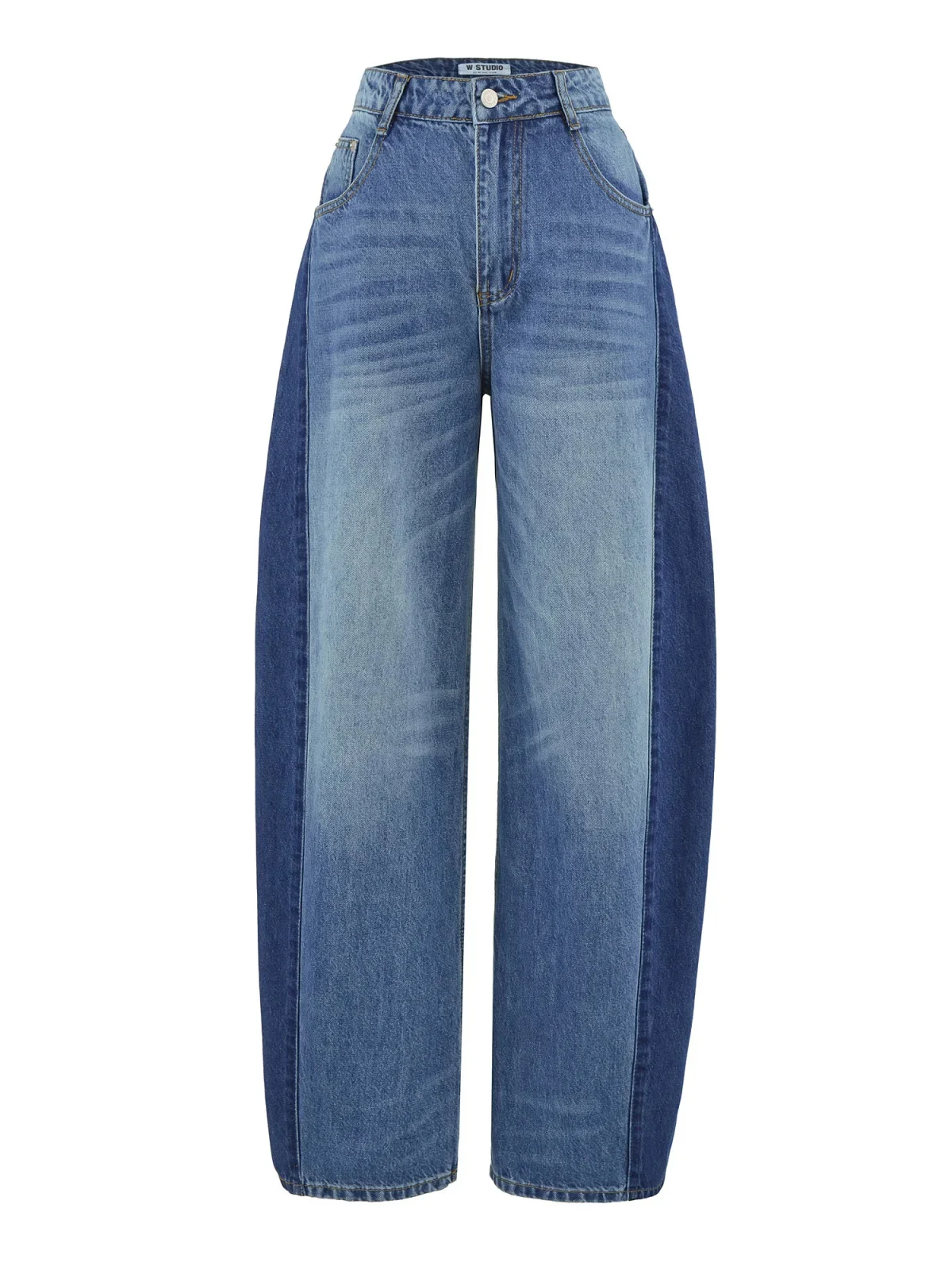 

Retro American High Waist Straight Leg Slimming Denim Jeans Women's Ele Color Blo Waed down Banana Pants