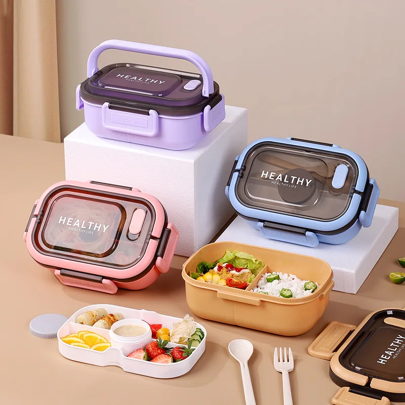 1200ML Microwaveable Double Lunch Box Portable Cartoon Bento Box with Fork and Spoon Lunch Box for Students and Workers