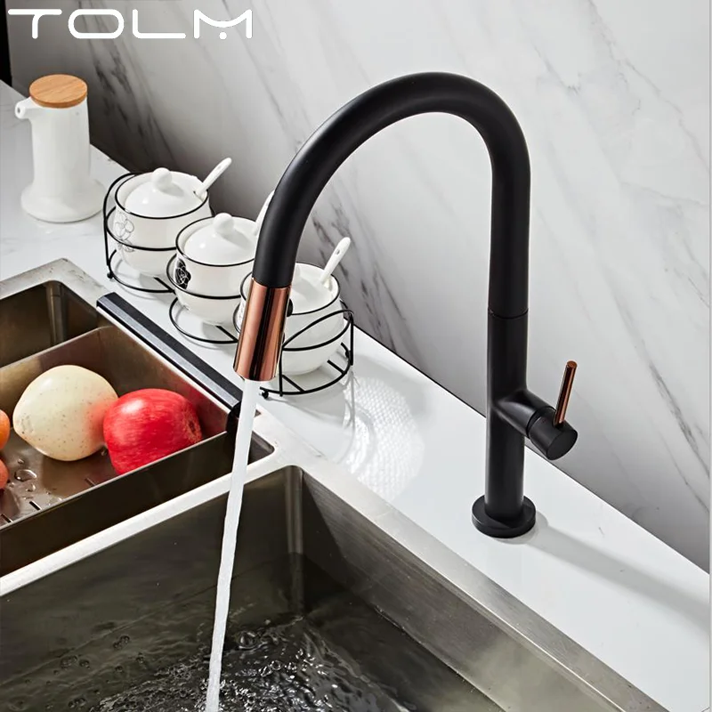 TOLM Pull Down Black Kitchen Faucets Kitchen Sink Swivel Sink Faucets Aerator Kitchen Mixer Tap Cold and Hot Splash Faucets