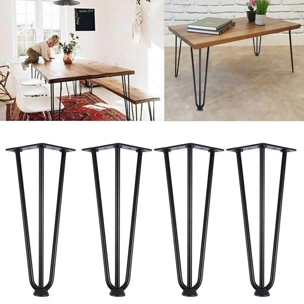 Samger 3 Rod Hairpin Legs 4x12 inch DIY Metal Support Desk Table Legs For Furniture Hardware Furniture Fittings 4PCS