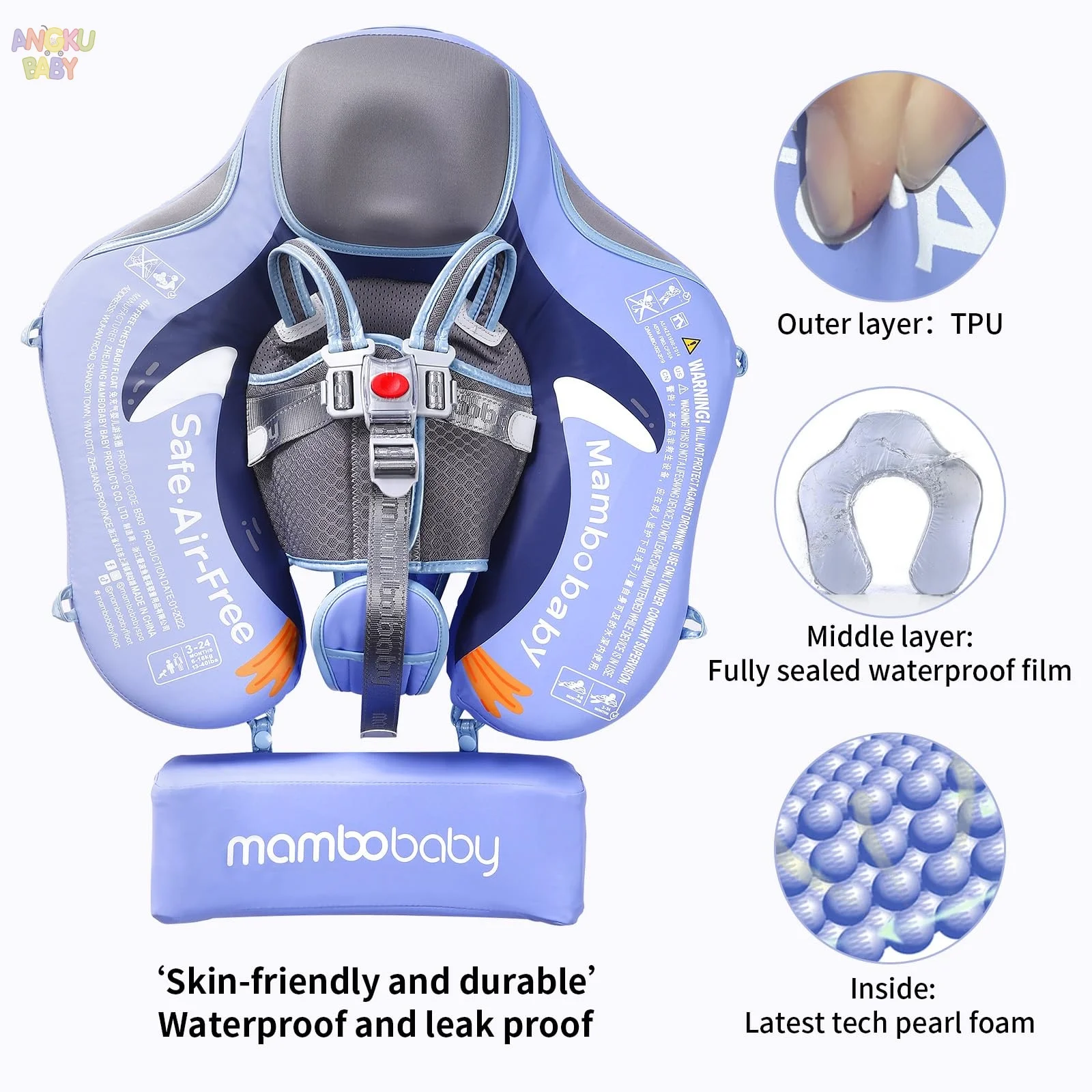 Nicht aufblasbare Babyschwimmer mit Rückwand für 3–24 Monate, verstellbare Poolschwimmer für Kinder, weicher Schwimmbecken für Kleinkinder mit Baldachin