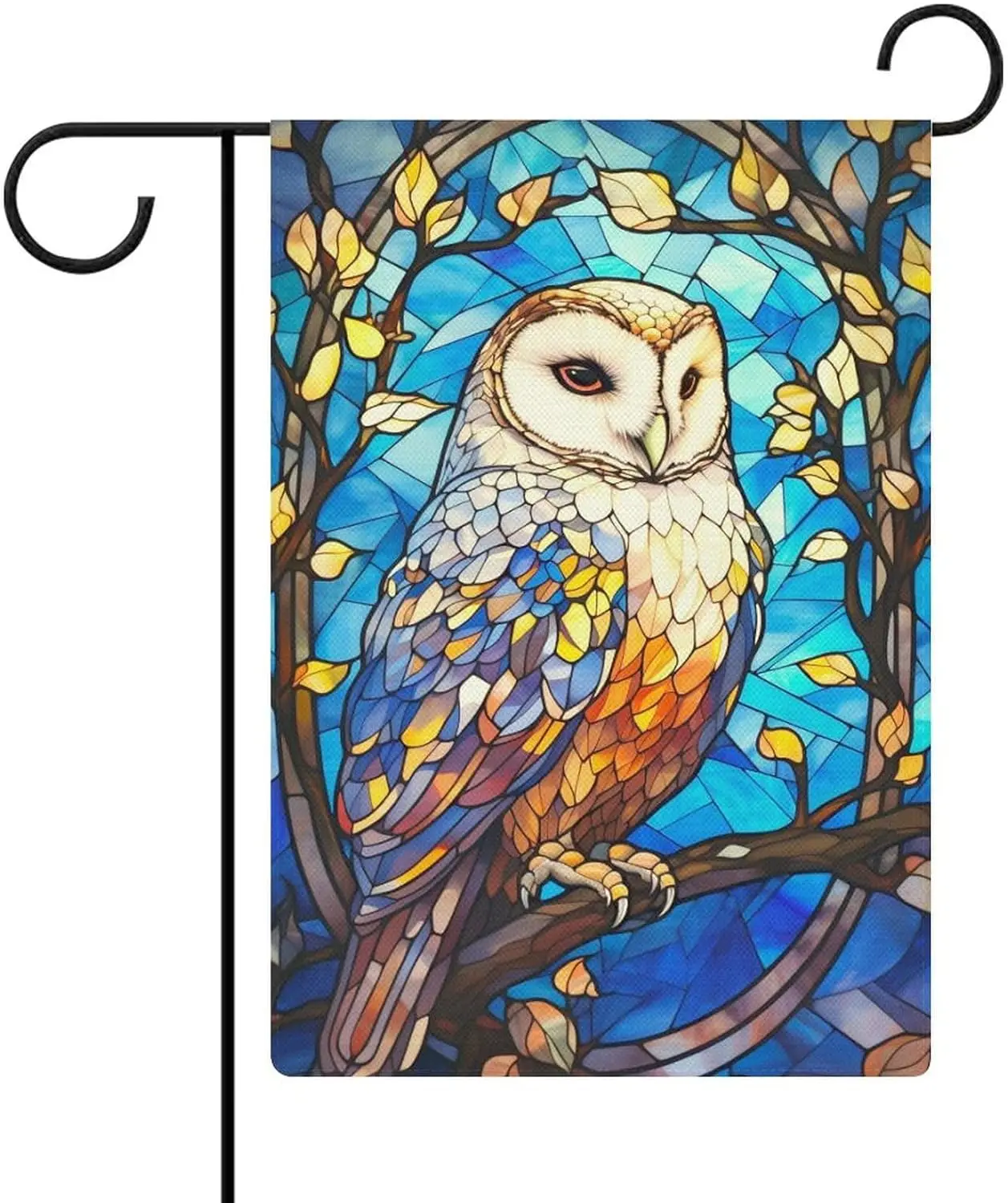 Reccmeny White Faced Owl Garden Flag Stained Glass House Yard Outside Flag Seasonal Holiday Burlap Garden Decoration Home De IIX