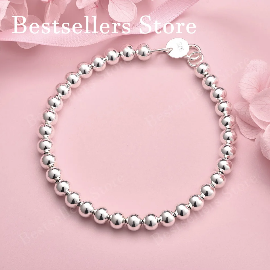 

925 sterling silver 8-inch 6MM exquisite round bead bracelet, fashionable women's party accessories, wedding gift jewelry