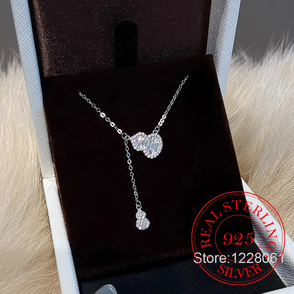 فاخر 925 فضة كريستال شرابة القرع سلسلة الترقوة قلادة قلادة للنساء حفل زفاف مجوهرات هدية طوق #1