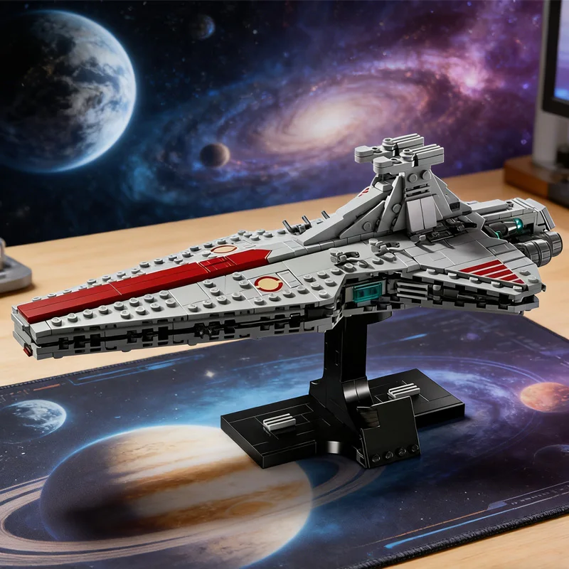 Juguete de Construcción de Ladrillos de Diseño Único, Nave de Ataque de la República Clase Venator, Adorno de Escritorio, Recuerdos para Fiestas