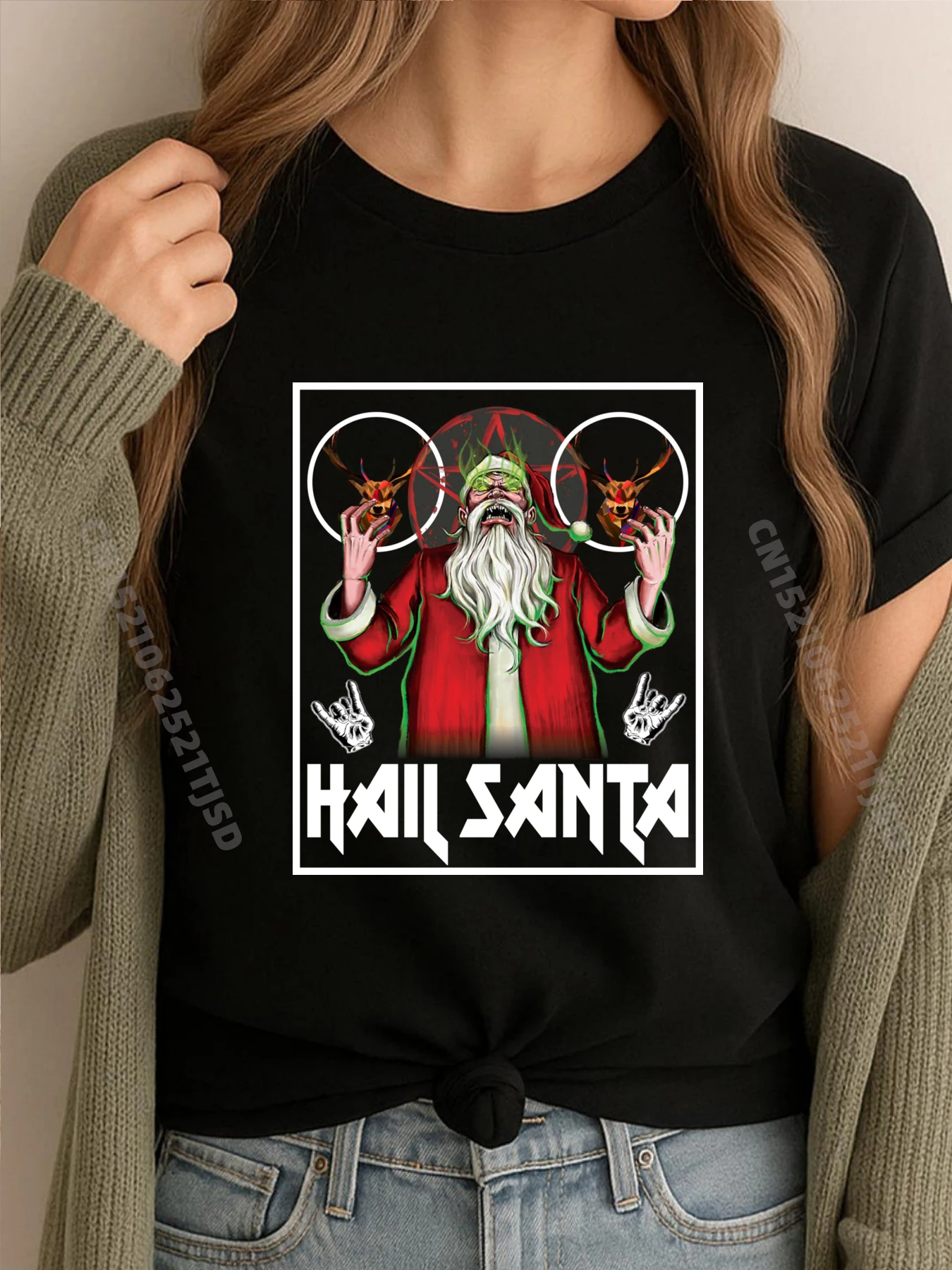 

Hail Santa Sleigher Ugly Christmas Woman Одежда Хлопковая футболка Женская