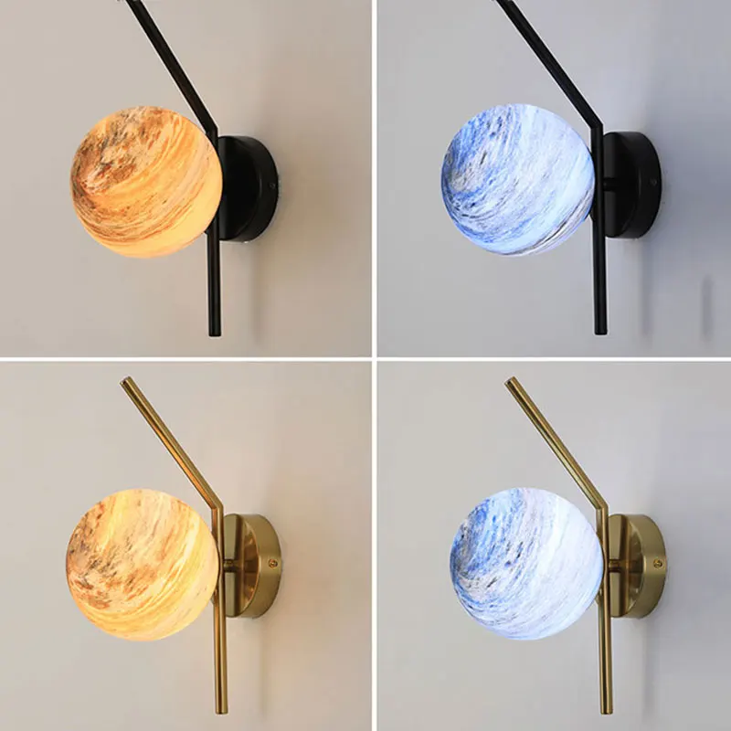 

Modern Creative Wall Lamp With Color Glass Shade Bedside Bedroom Loft Design Led Wall Lights Gold For Home Mirror Decora E27