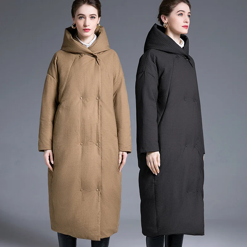 

Women Winter Luxury High Quality Cocoon-style Long Down Coat Trench Coat Thicken White Duck Down Jacket Windproof Trench Coat
