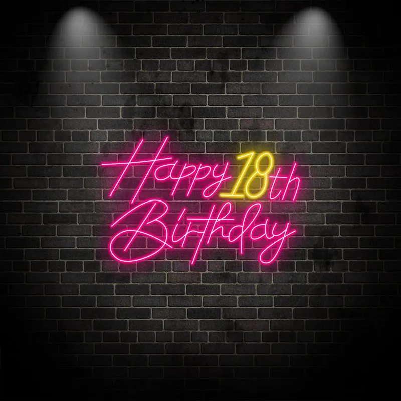 Happy 18th Birthday Neon Sign, Commemorate the milestone with this bright neon light, an exciting way to mark the 18th birthday