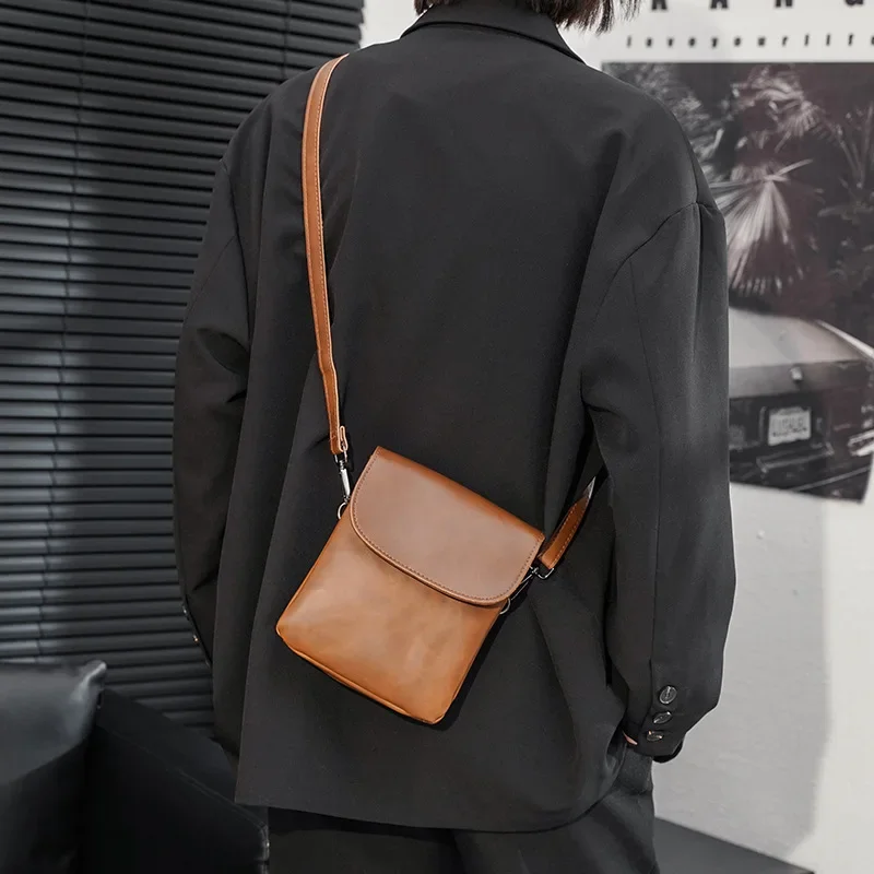 

Crazy Horse PU Leather Bag Korean Men Bag Fashion Casual Backpack Men's Bag Trend One Shoulder Oblique Straddle Bag Waterproof