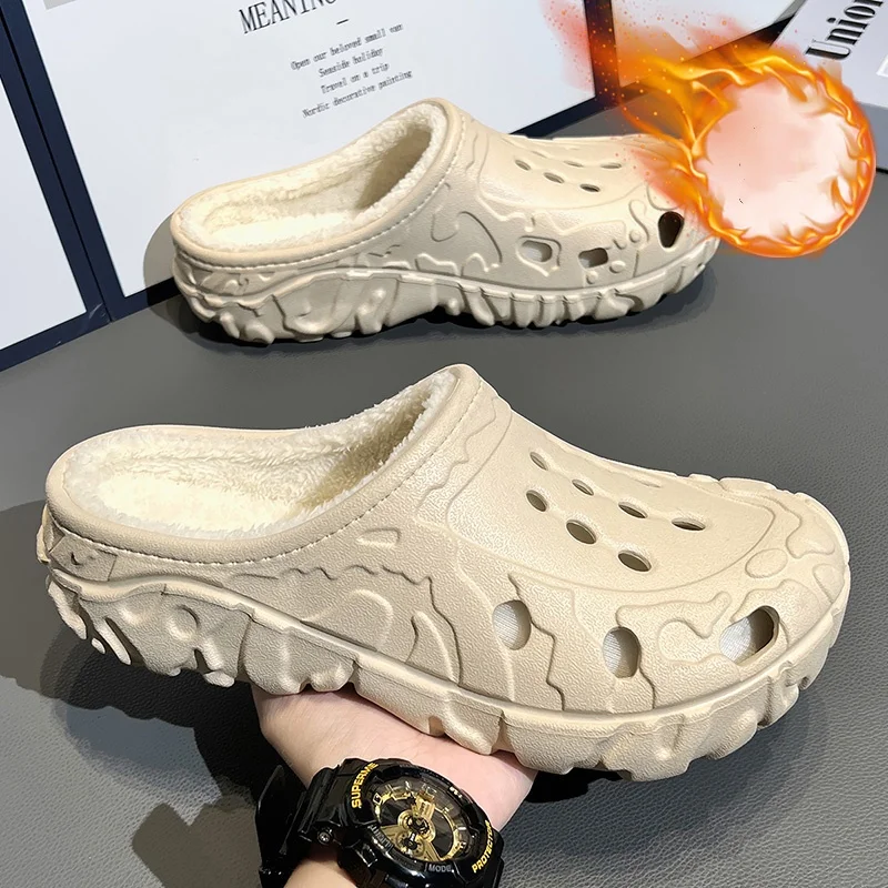 

New Autumn and Winter Style Men's and Women's Velvet-Lined Thickened Warm Closed-Toe Cotton Slippers