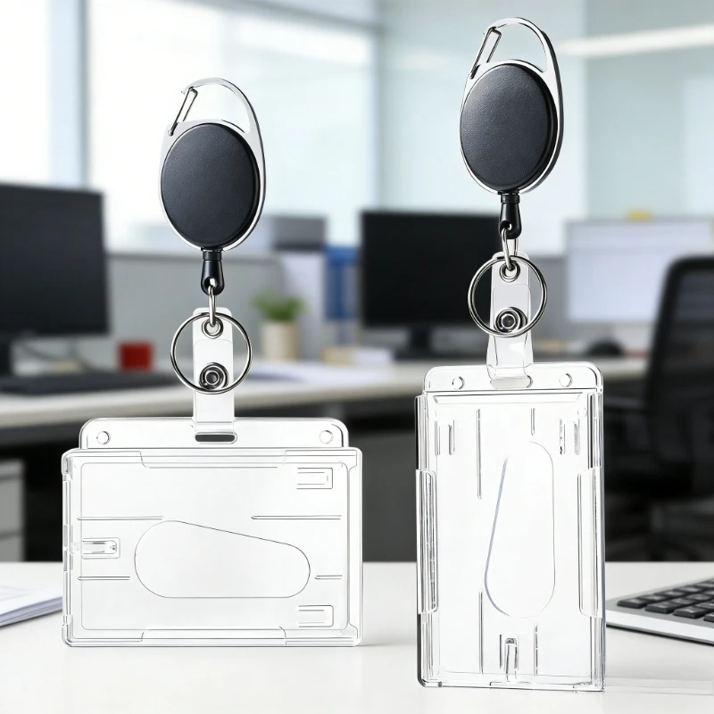 1PC Oval Egg Shape Retractable Badge Reel with Dual Use Clear Card Holder Work ID Card Holder Convenient Office Supplies