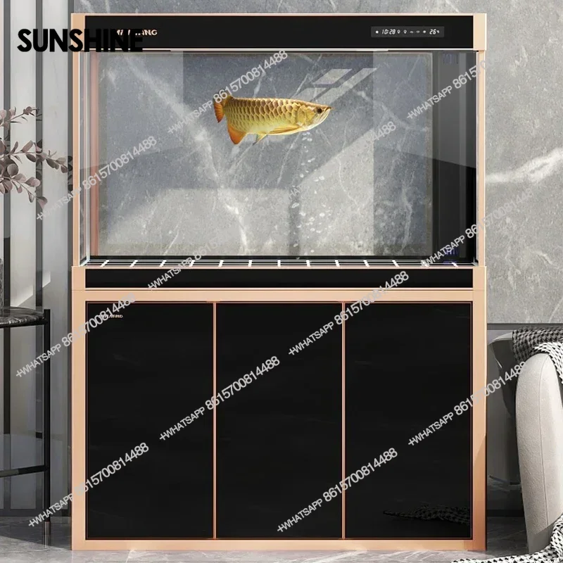Aquarium large living room floor-to-ceiling light luxury ultra-white glass water-free bottom filter arowana tank