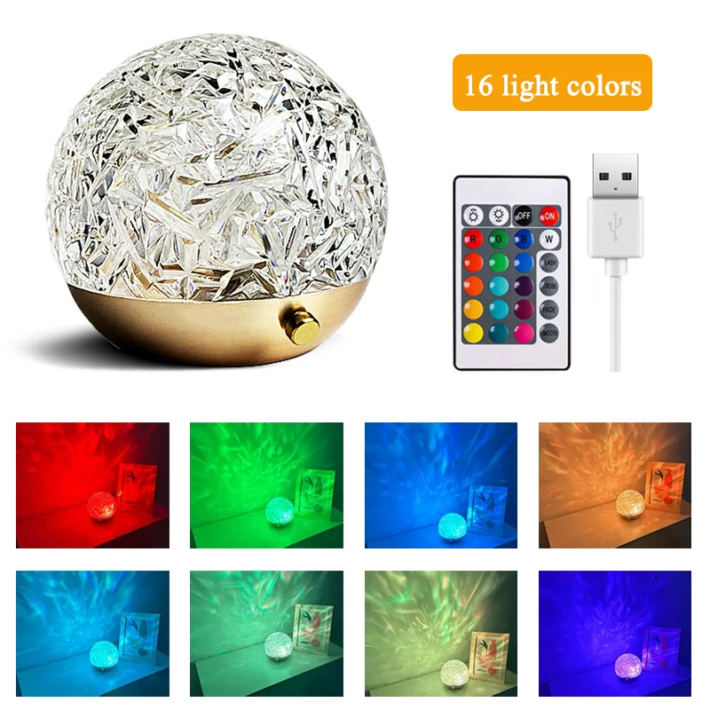 3/16 Color Water Ripple Projector Night Light Crystal LampDecoration Home Houses Bedroom AestheticAtmosphere Holiday decorative