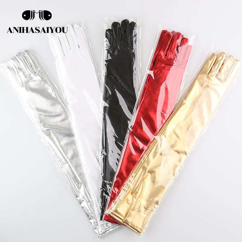 New patent leather long gloves women sexy coated gloves color bright leather Gloves steel pipe stage performance gloves-1301