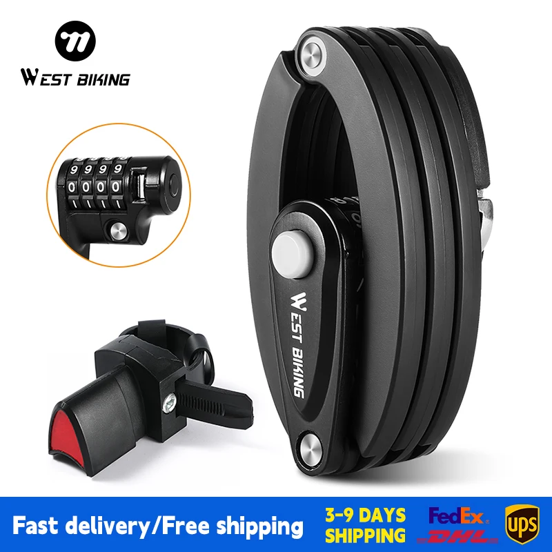 WEST BIKING-cerradura plegable con contraseña para bicicleta, candado con Cable de cadena antirrobo, cerraduras portátiles de seguridad para puerta de motocicleta, accesorios para bicicleta