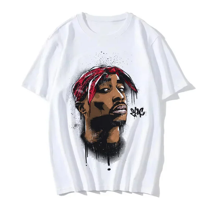 

Fashion rapper Tupac print t-shirt men's summer 100% cotton hip-hop street oversized t-shirt Harajuku o-neck short-sleeved top