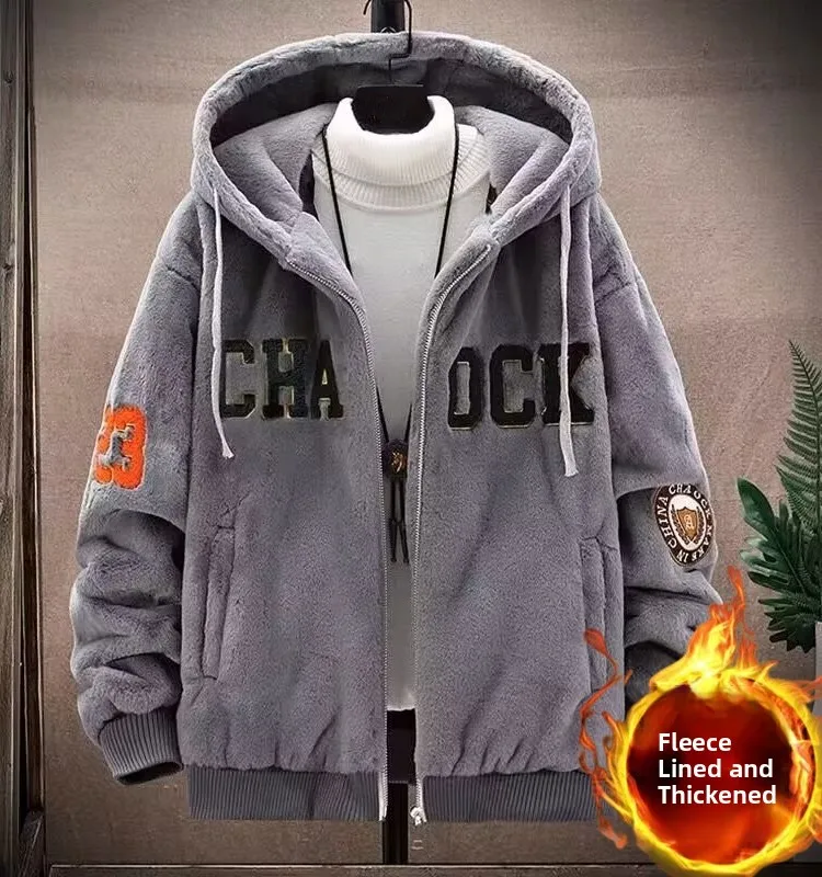 

Зимнее пальто Collaboration, мужское бархатное хлопковое пальто из ягненка, молодежное модное пальто-стойка с застежкой-молнией, повседневное для отдыха