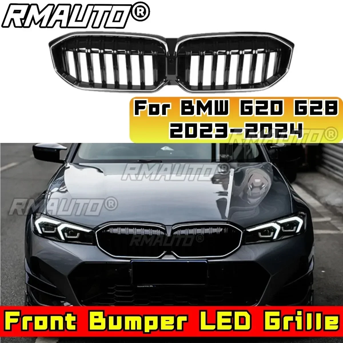 For G20 LED Grill Car Front Bumper Racing Grill Front Bumper LED Grille Grill For BMW 3 Series G20 G28 2023-2024 Car Accessories