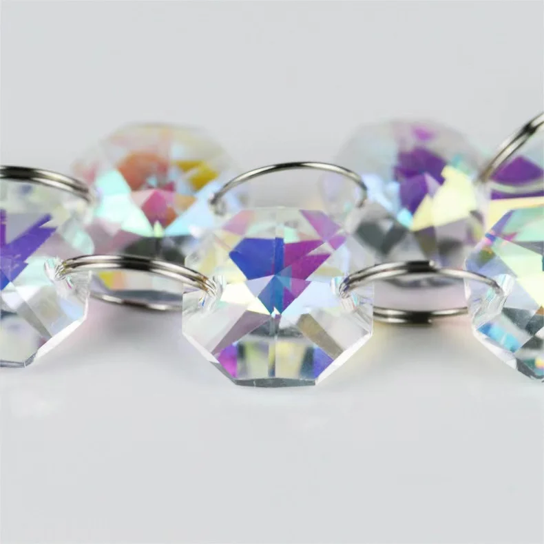 Imagem -02 - Crystal Octagon Beads Guirlandas Correntes de Vidro Pendurado Strand para Casa Casamento Casamento Fengshui Decoração Todas as Cores 14 mm 1m