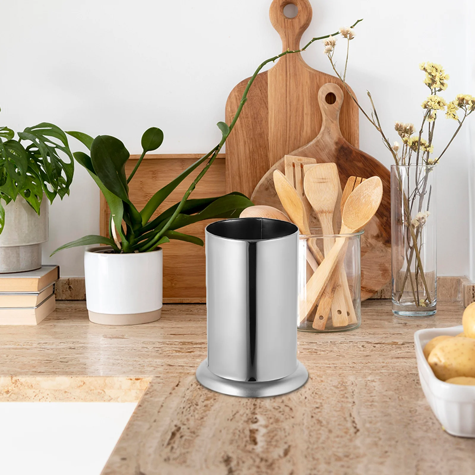 

Stainless Steel Cutlery Holder - Compact Utensil Drying Rack for Kitchen - Bar Straw Dispenser Coffee Stirrers and Flatware