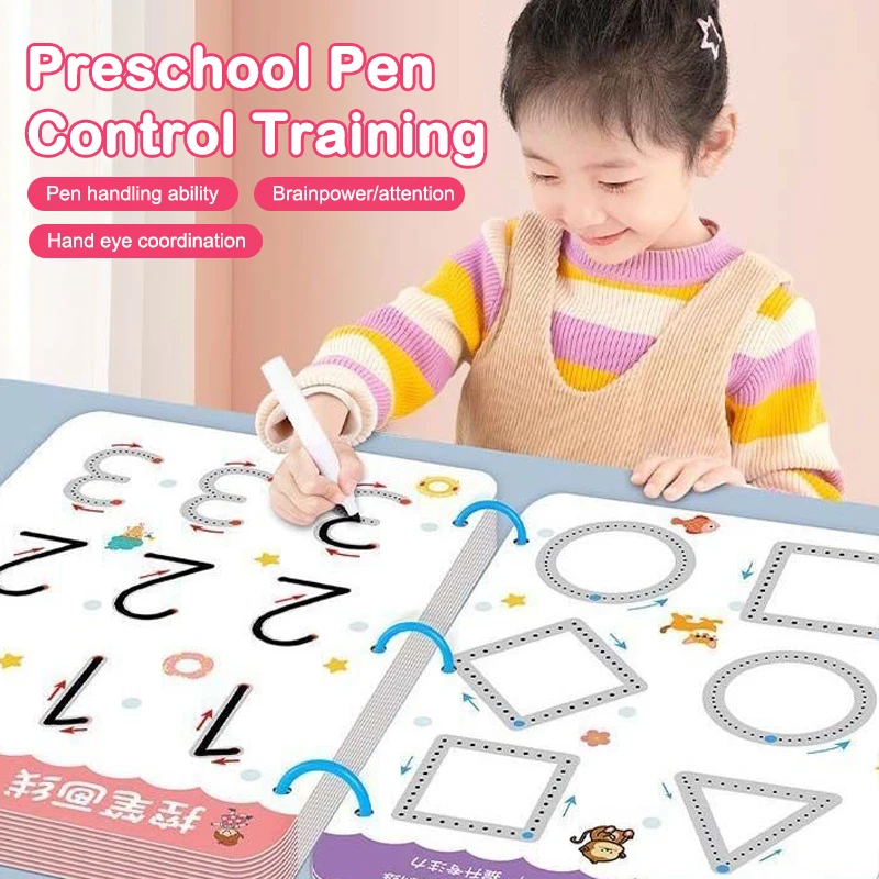 144pages Reusable Kids' Writing Book - Erasable Practice For Ages 3-6, Durable Training Workbook