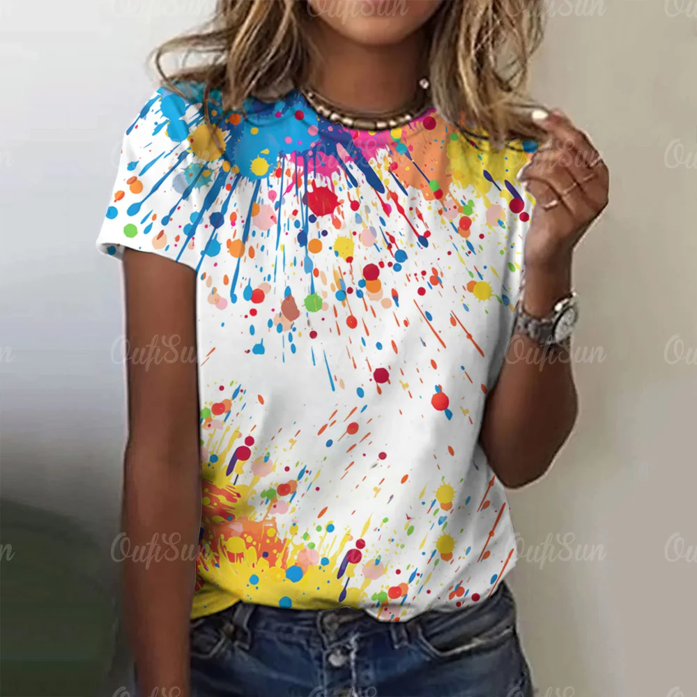 

Colourful Graffiti Women's T-shirt Summer O-neck Casual Short Sleeve Female Loose Fashion Pullover For Ladies Daily Streetwear