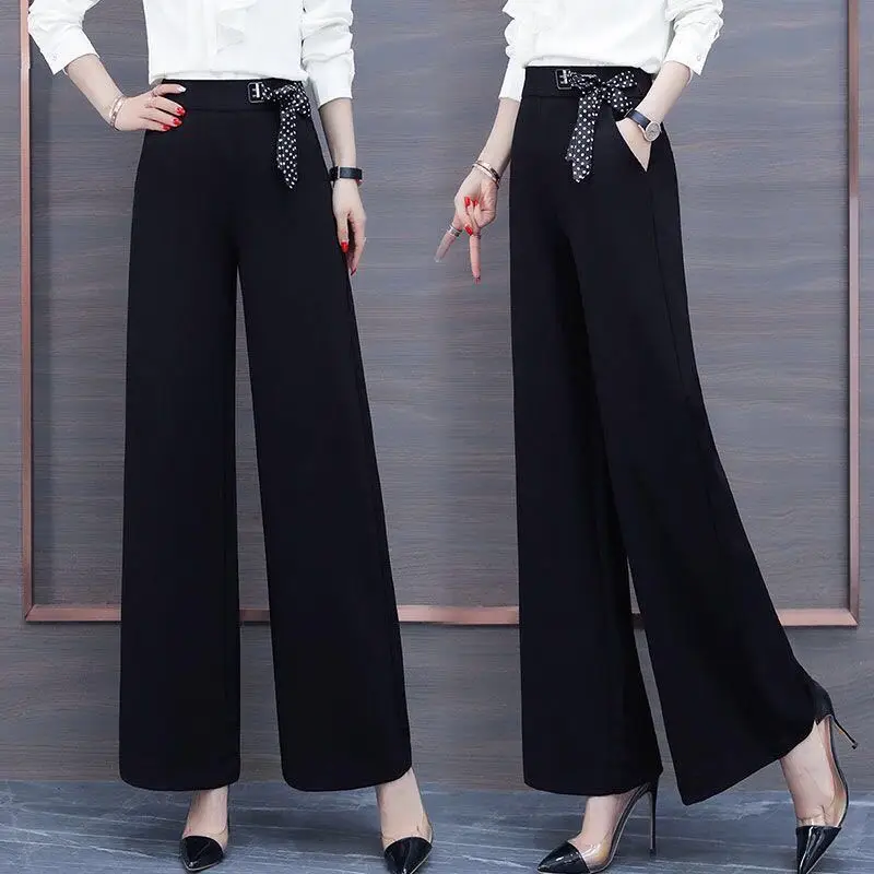 

2024 New Women Wide Leg Warm Trousers For Autumn And Winter 2024 New Black High Waist Pants Fashion Straight Leg Pants Z41