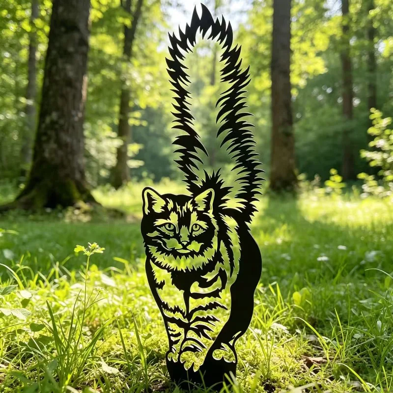Creative Silhouette Cat Sculpture Ornaments Outdoor Balcony Floor Insertion Metal Cat Micro Landscape Crafts Garden Decoration