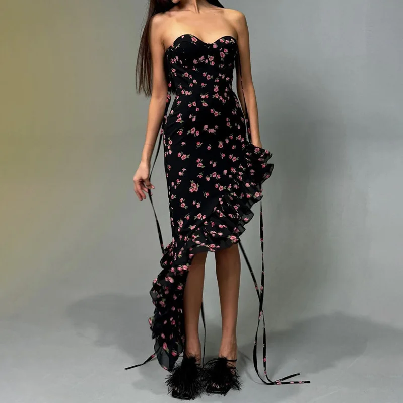 

Women'S Summer Fashion Printed Sexy Mesh Lace Lace Dress