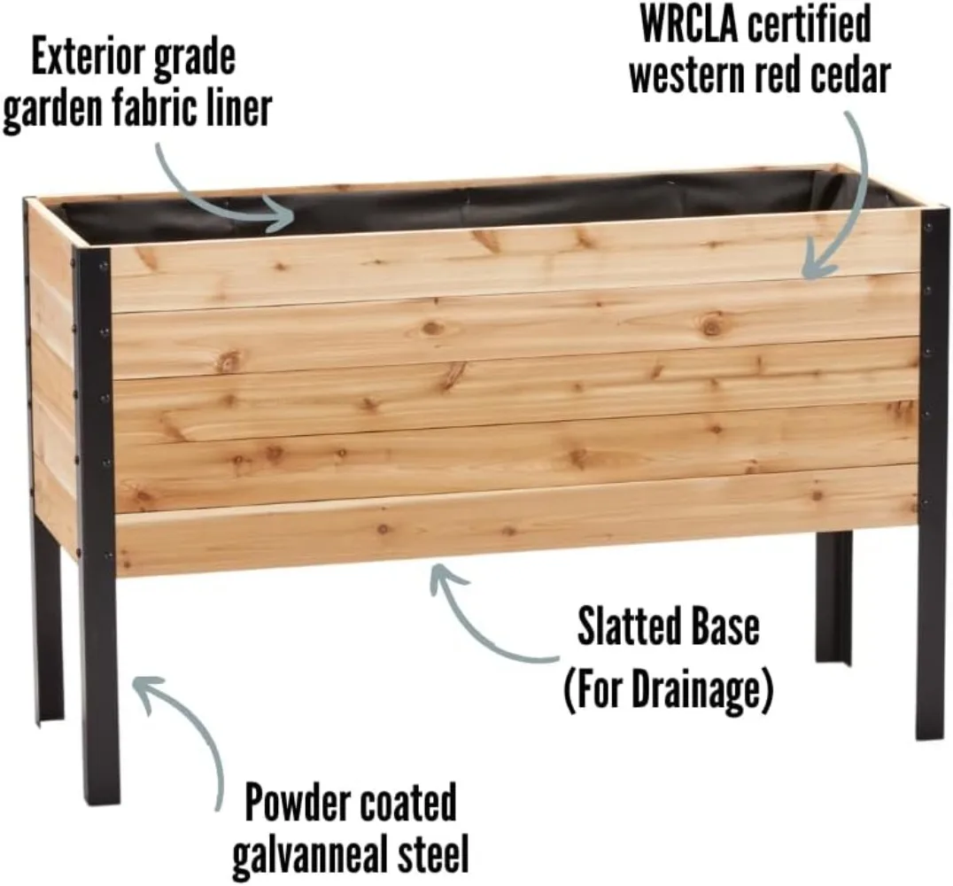 100% Canadian Cedar Wood Elevated Garden Bed for Gardening - Planter Pot to Grow Herbs Flowers, and Vegetables at Home Indoor