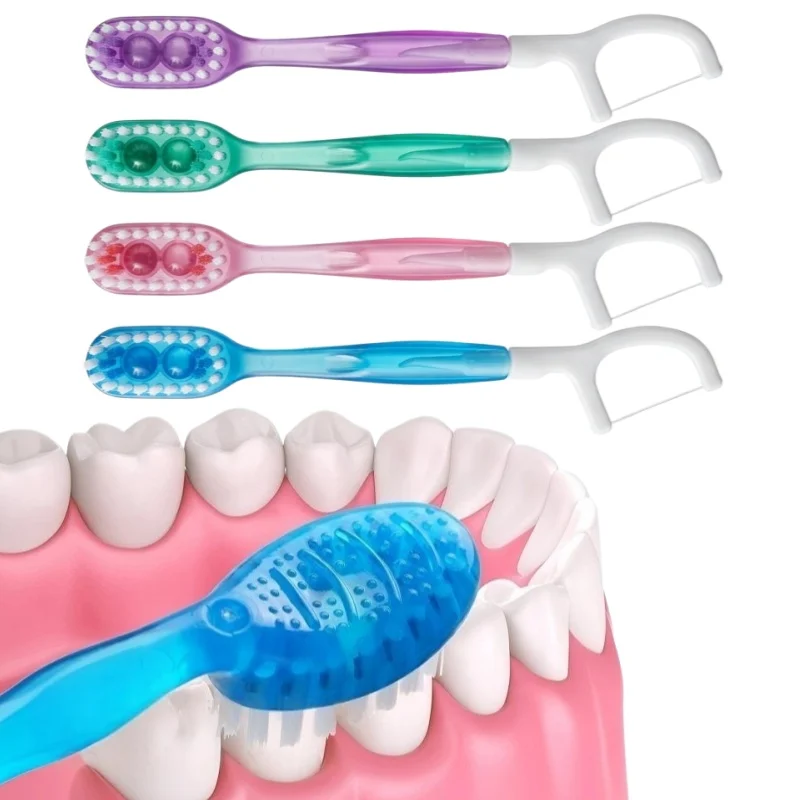 【5/12Pcs Portable Travel Toothbrush With Dental Floss Five-in-one Bursting Bead Disposable Cleaning Toothbrush】