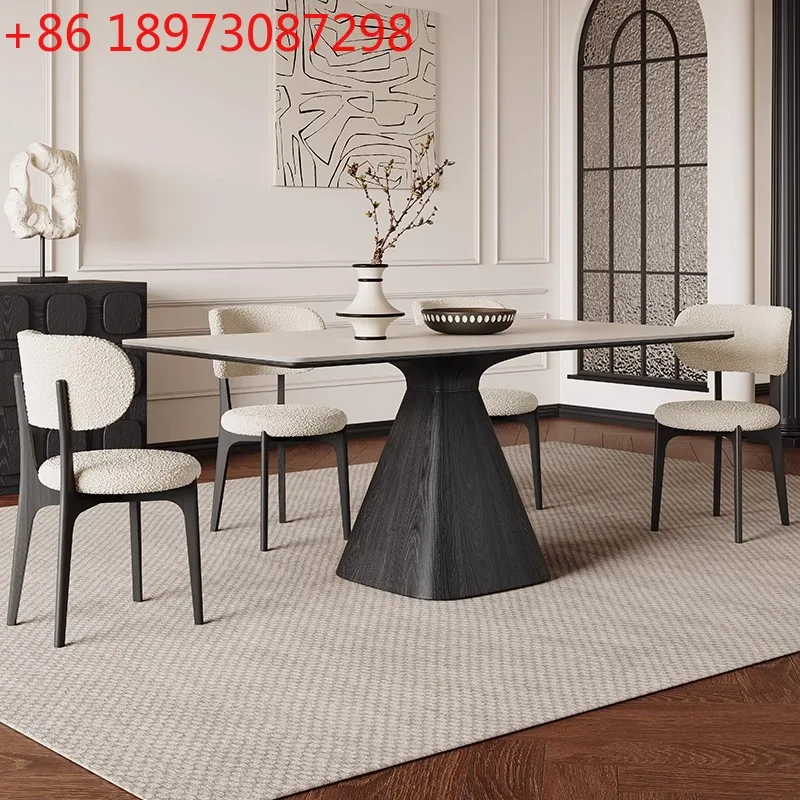 

Slate dining table French retro small apartment modern simple solid wood dining table and chairs for home use