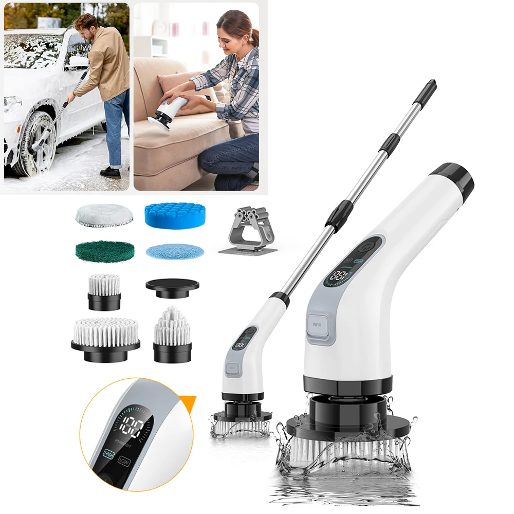10 in 1 multifunctional handheld electric cleaning brush with telescopic function, bathroom floor and kitchen cleaning tool