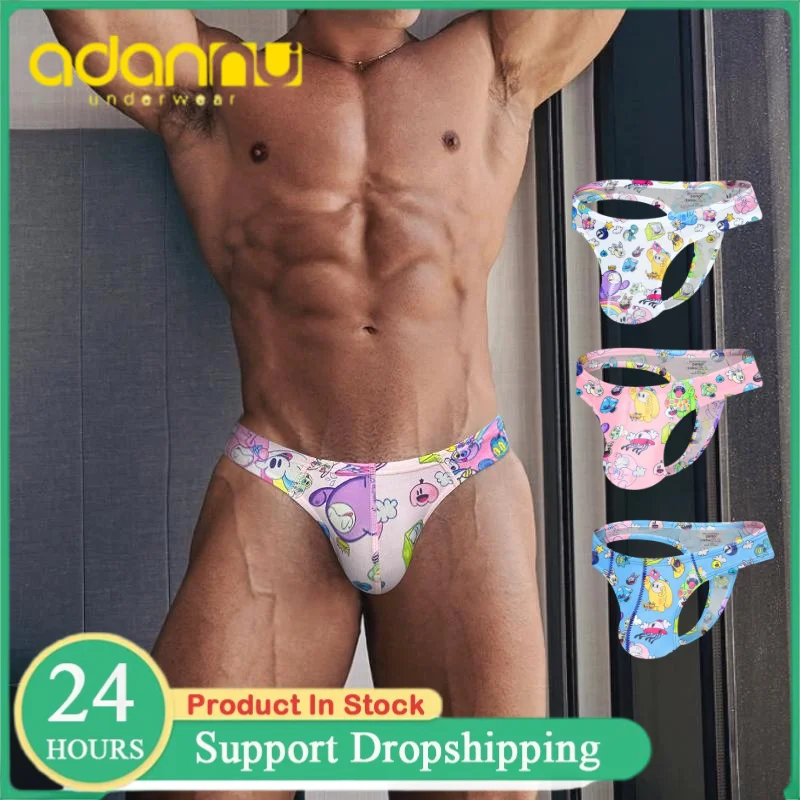 

Новинка 2025, мужские сексуальные стринги, летние бикини с ярким узором, быстросохнущие трусы, мужские трусы с низкой талией, нижнее белье, трусики-сисси