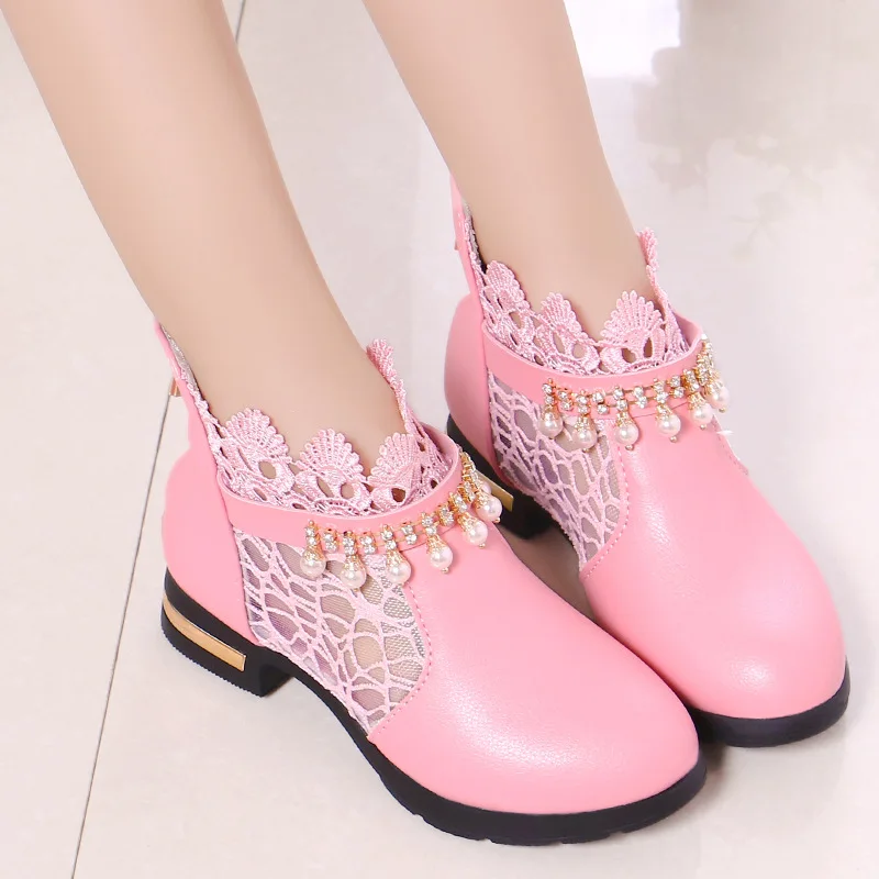 Zapatos NiñaGirl Leather Shoe New Lace Princess Shoes Fashion Ankle Boot Mesh Performance Shoe Lolita Shoes Kid Shoes Mary Jane