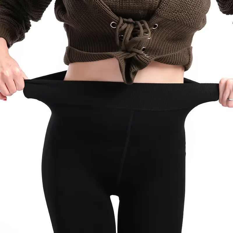 النساء الشتاء طماق الدافئة Leggins عالية الخصر بلون المخملية النساء سميكة المخملية طماق بسط بناطيل سوداء #3