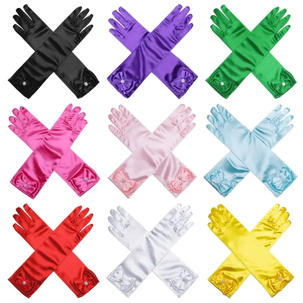 Children's Wear Satin Sequins Children Long Gloves Full Finger Mittens Stage Gloves Skirt Accessories