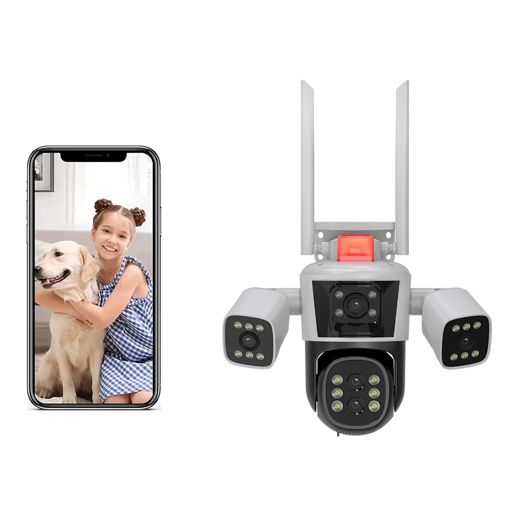 

Pro Wi-Fi наружная камера видеонаблюдения 4MP с тремя объективами и тремя экранами аудио PTZ купольная карта памяти ночного видения для хранения данных