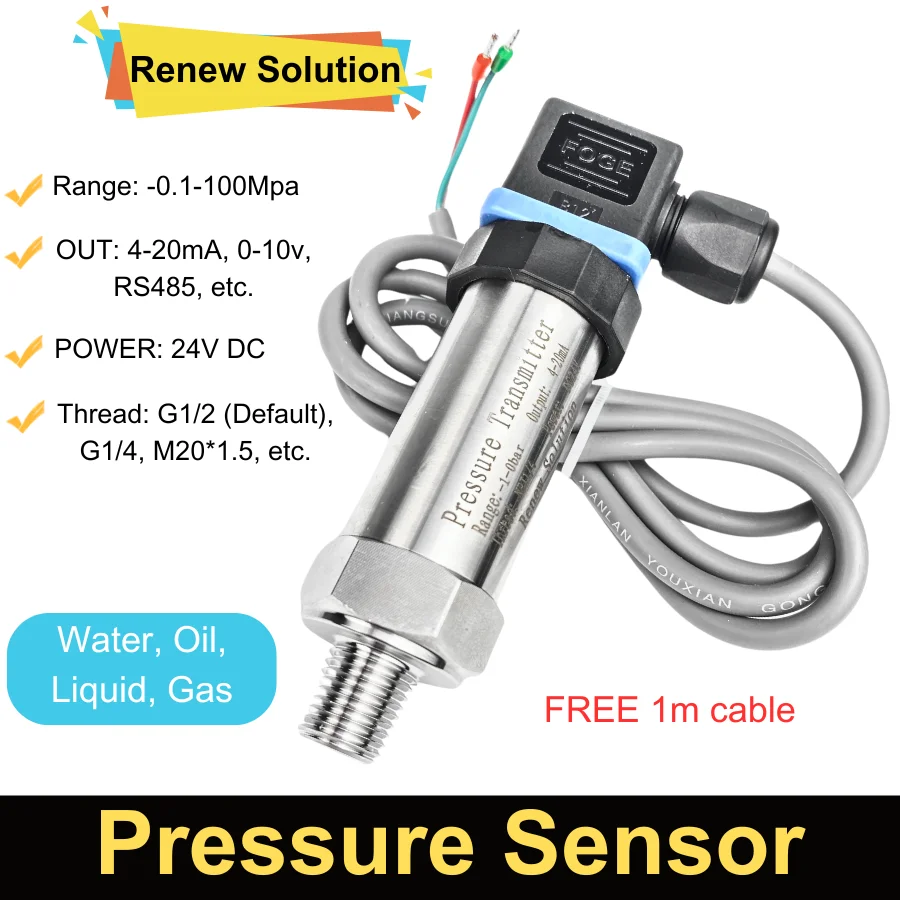 4-20mA Pressure Transmitter Water Pressure Sensor G1/2 Oil Gas Liquid 0-10V RS485 304SS Pressure Transducer -0.1Mpa ~60Mpa