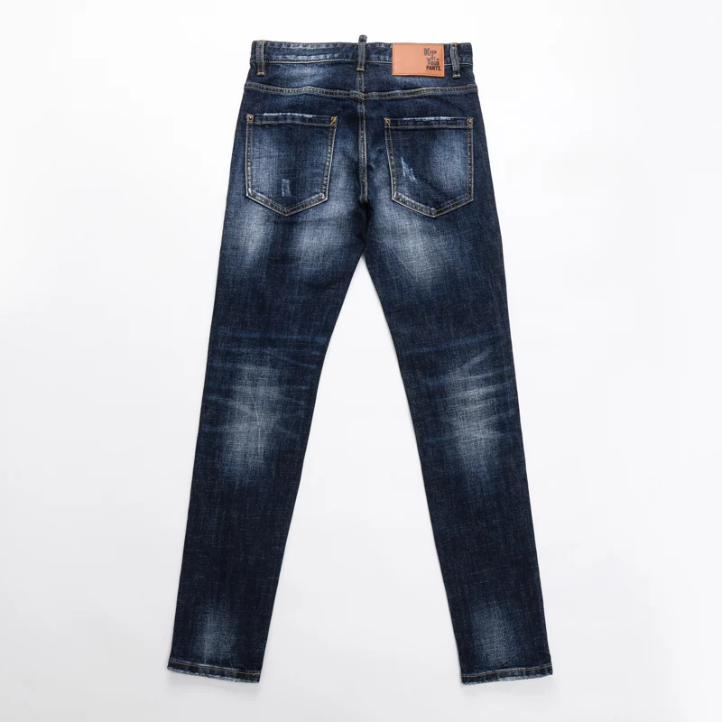 Y2KDesigner Mode Nieuwe Heren Jeans Rimpel Gewassen Nostalgische Stretch Afslanken Blue Jeans High Street Hip Hop Merk Broek Hombre