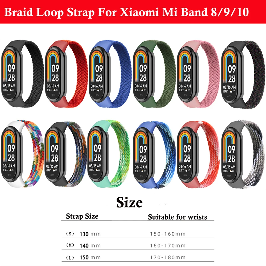 Nylon Solo Loop Braided Strap For Xiaomi Mi Band 8 9 10 Replacement Elastic Watchbands Correa Bracelet For Mi Band 8 9 10 NFC