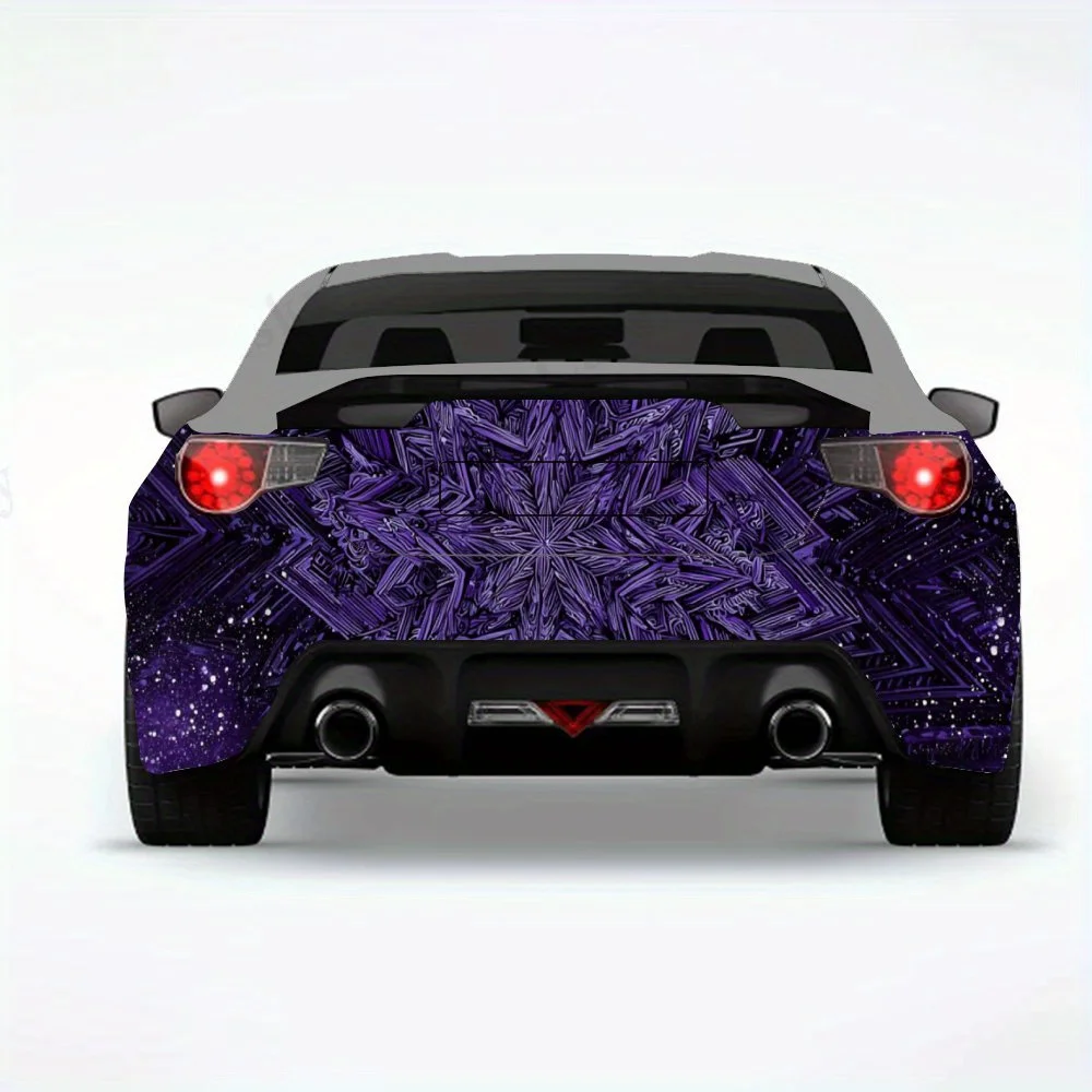 رمز أرجواني غامض في السماء المرصعة بالنجوم، ملصق فينيل لخلف السيارة، ملصقات فينيل ذاتية اللصق مقاومة للماء لذيل السيارة وB