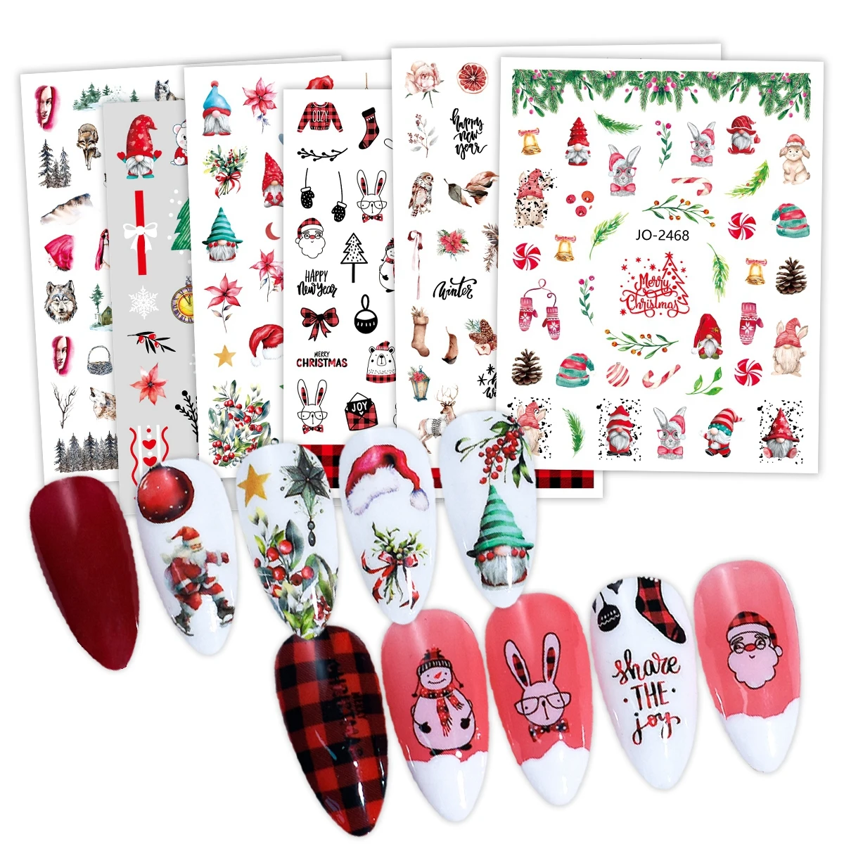 Christmas Nail design Sticker INS Santa Claus Socks Tree Snowflake Landscape Pattern Xmas Design Holiday Nail Decorative Decals