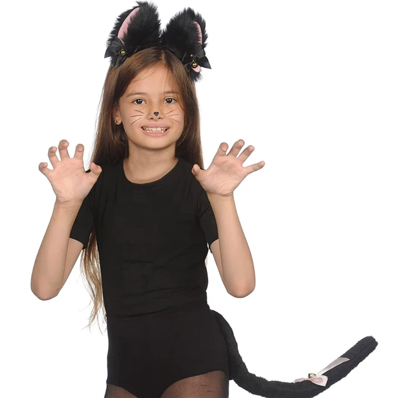 652f Maid Cats Costume Set Cats Oreilles Tail Lace Choker Animal Fancy Costume Accessoires Adults Kids Halloween Cosplay