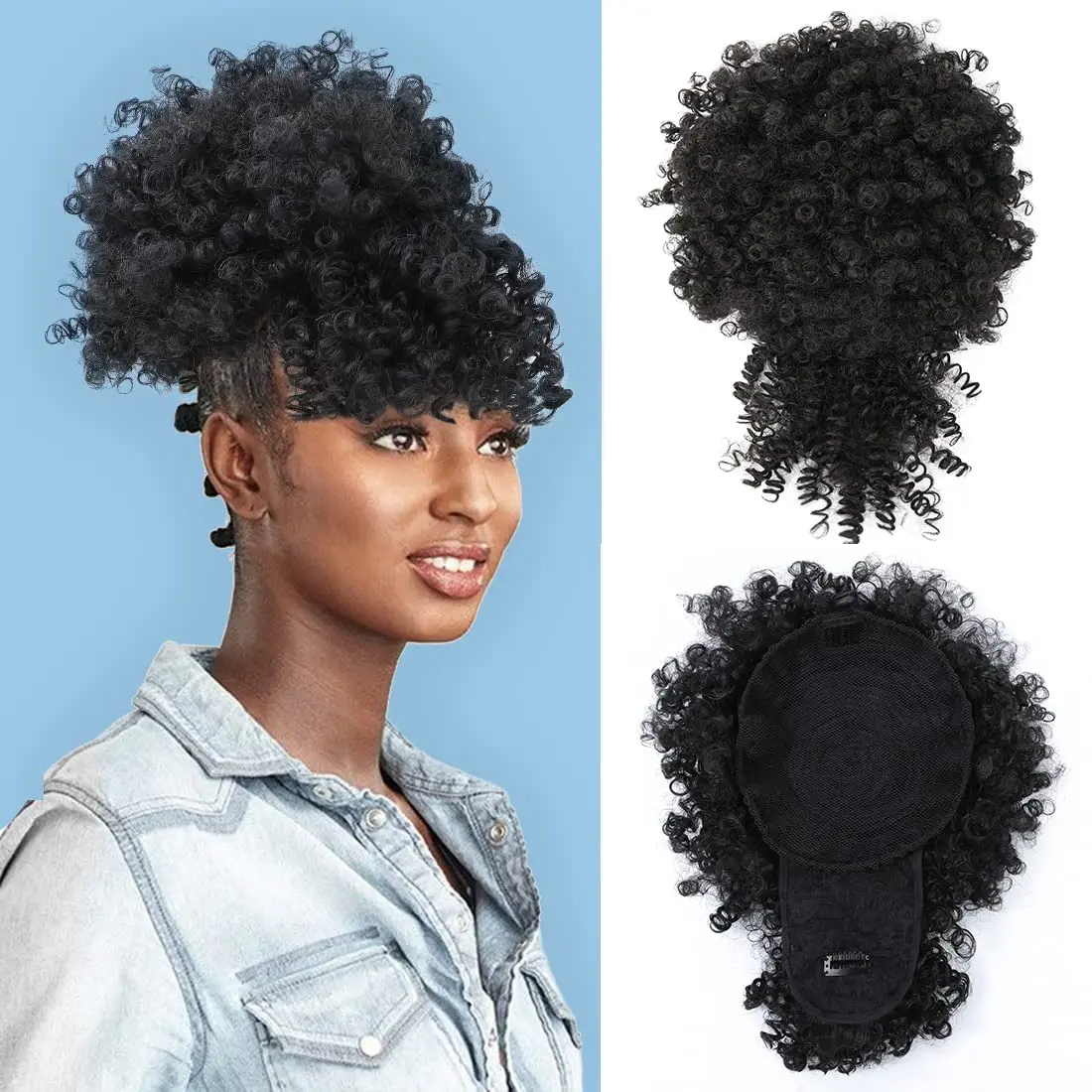 

My-Princess S Afro Puff Drawstring Ponytail with Bangs Pineapple Updo Hair for Black Women, Short Kinky Curly Ponytail Bun