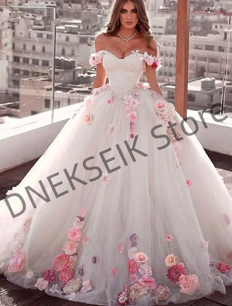 Elegant Floral Appliques Mermaid Wedding dress For Women Sweetheart Tulle Lace with Court Train Formal Evening Prom Gown