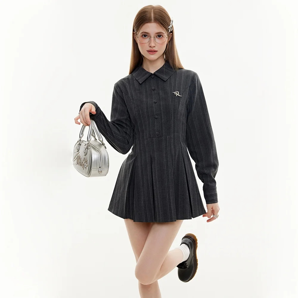 Women's Shirt Dress Sets Gray Slim Fit A-Line Shift Dress Office Work Sweet College Style Casual Elegant Women's Suits